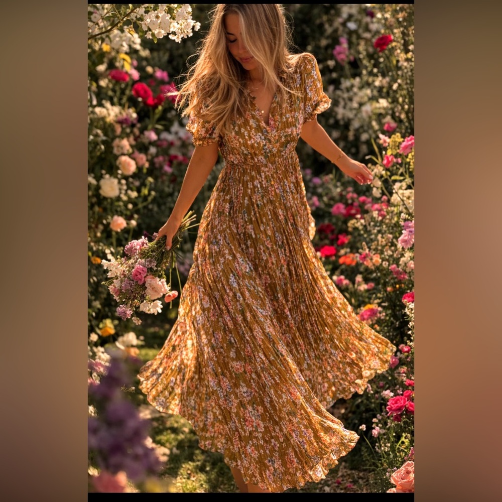 Mango floral print pleated dress bloggers fav - Picture 1 of 12